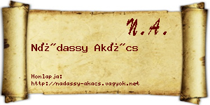 Nádassy Akács névjegykártya